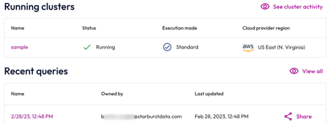 Galaxy home page, clusters and queries