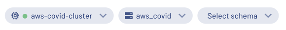Image displaying the example query navigation after connecting to   the covid cluster and catalog